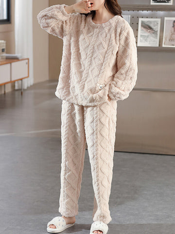 Airchics ensemble de pyjama unicolore flanelle col rond manches longues femme décontracté